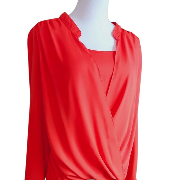 ROSE & OLIVE Draped High Low Orange Top Blouse Medium Event Career Office Travel - Picture 7 of 8